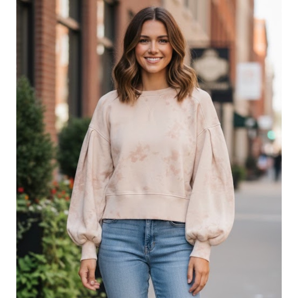 Classic Tie-Dye Balloon Sleeve Sweatshirt - Cream